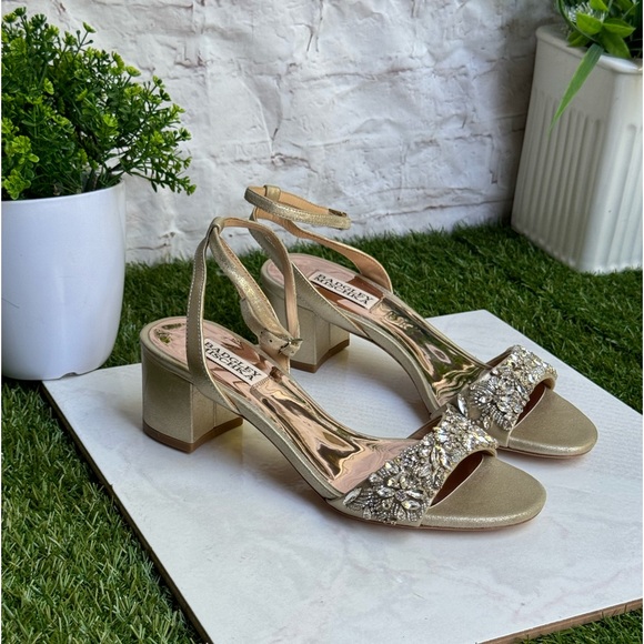 Badgley Mischka🍁Ivanna Crystal embellished block heel ankle strap sandals 7.5 - Picture 6 of 11